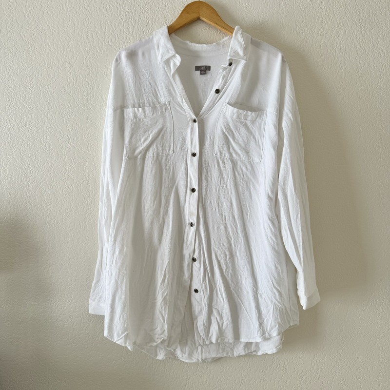 J. JILL Button Front Long Sleeve Tunic Top Shirt Rayon White Size XL FLAWED