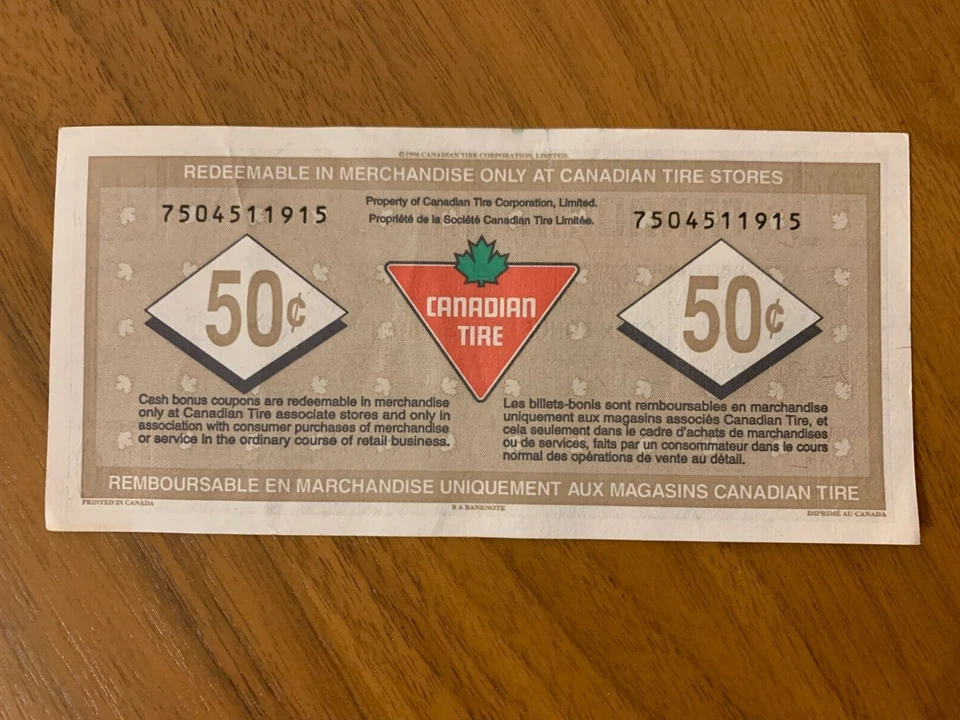 Canadian Tire Money 50c - 75th Anniversary Special Edition 1996 Uncirculated - Image 2 of 2
