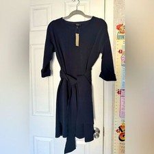 NWT J.Crew women’s Cotton Tie-Waist knee length dress Small dark blue navy