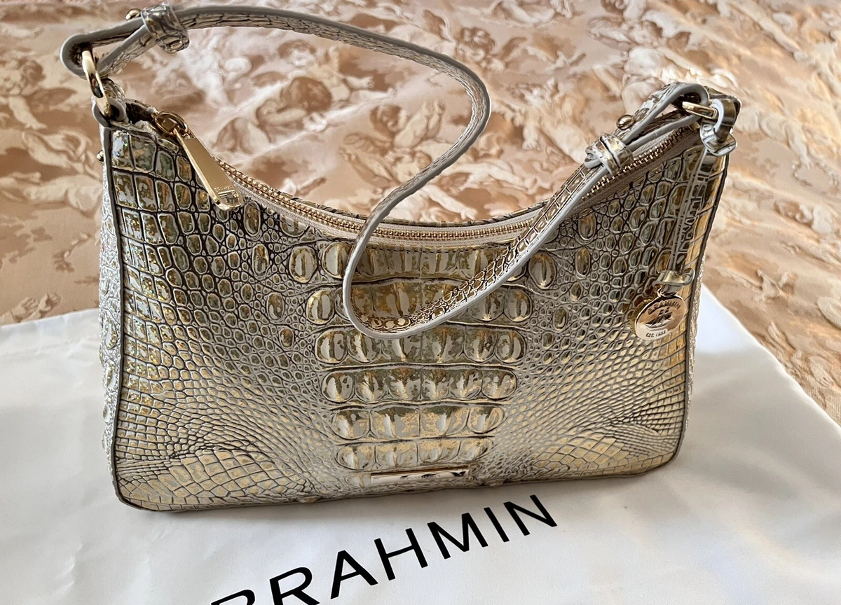 Brahmin Esme Hologram (Gold) Melbourne Croc Embossed Leather Shoulder Bag,  NWT