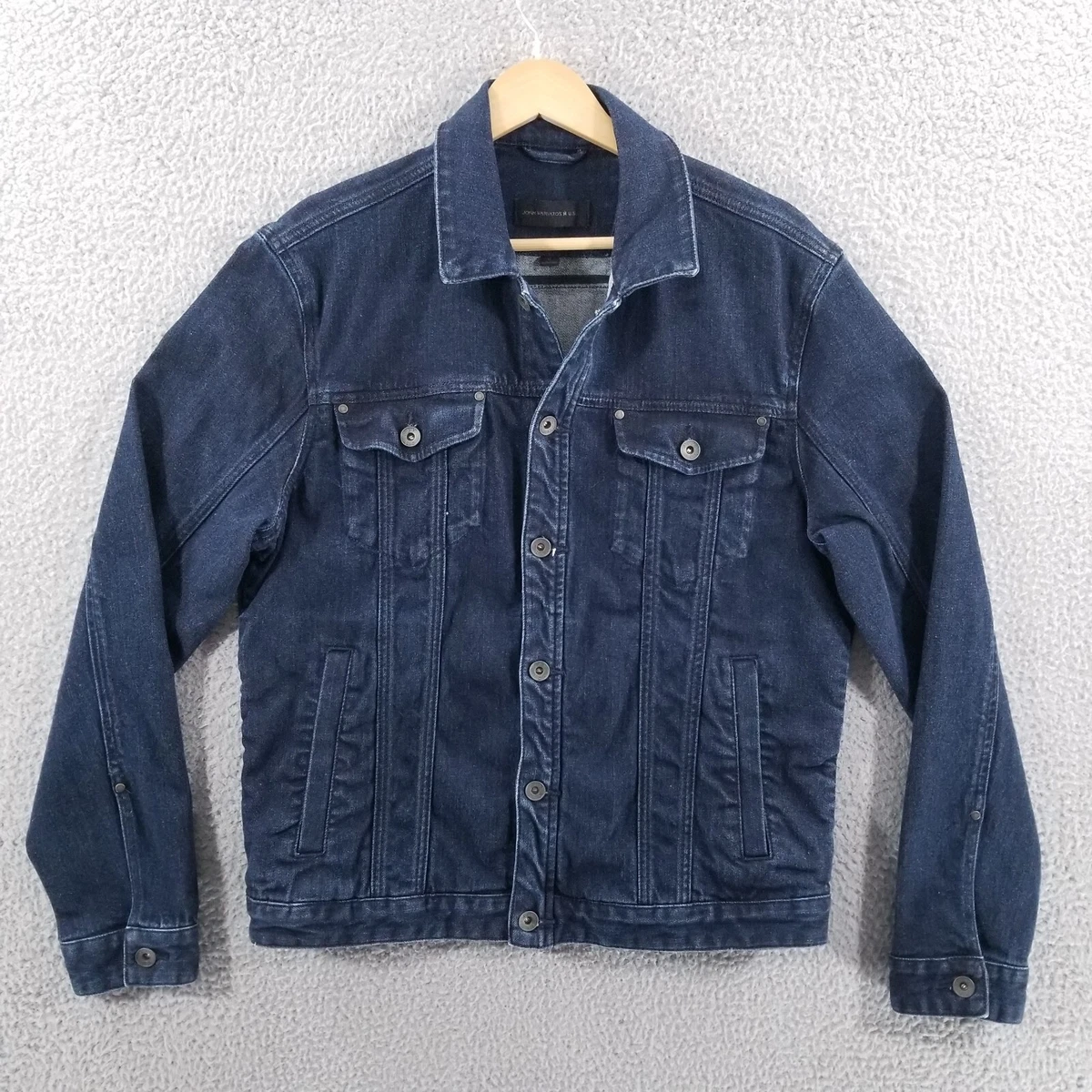 John Varvatos Jacket Mens Medium Denim Trucker Indigo Dark Wash Jean Stretch USA