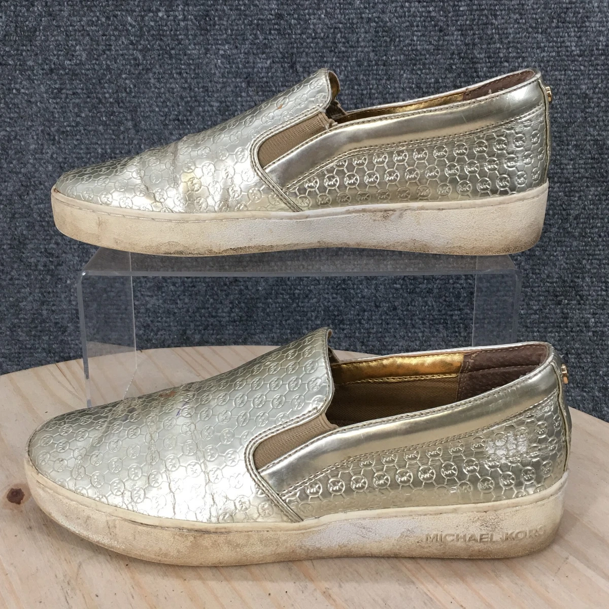 Michael Kors Shoes Womens 7.5 M Ivy Alita Sneakers Slip On Flats Gold Faux Leath
