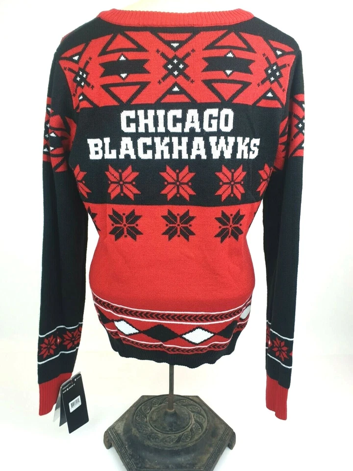 Suéter de Navidad para Mujer Talla M Chicago Blackhawks NHL NUEVO CON ETIQUETAS Oficial Feo Cuello en V Foto 3 de 4