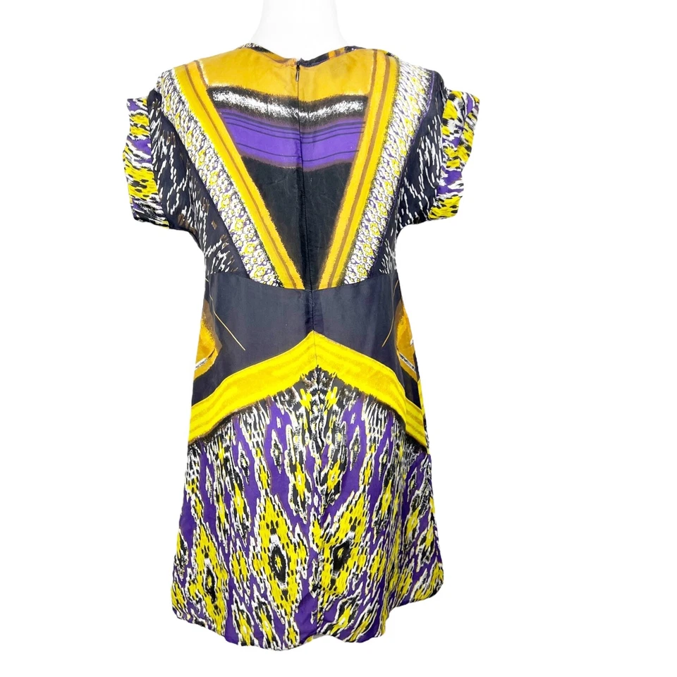 Vestido Kenar Mujer Mediano Púrpura Amarillo Sobrepelliz Seda Manga Corta Mini Informal Foto 3 de 4