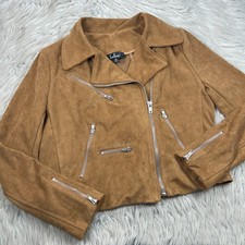 Lulu's Women's Xl Camel Tan Faux Suede Moto Jacket Asymmetrical Zip