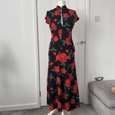 ASOS High Neck Floral Maxi Dress Front Split Sleeveless Size UK10 NWT Black Red