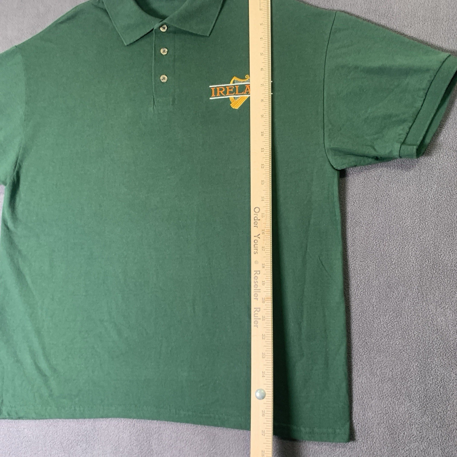 Vintage Ireland Polo Shirt Mens Large Green Embroider Spellout Harp Hanes Rare image 2