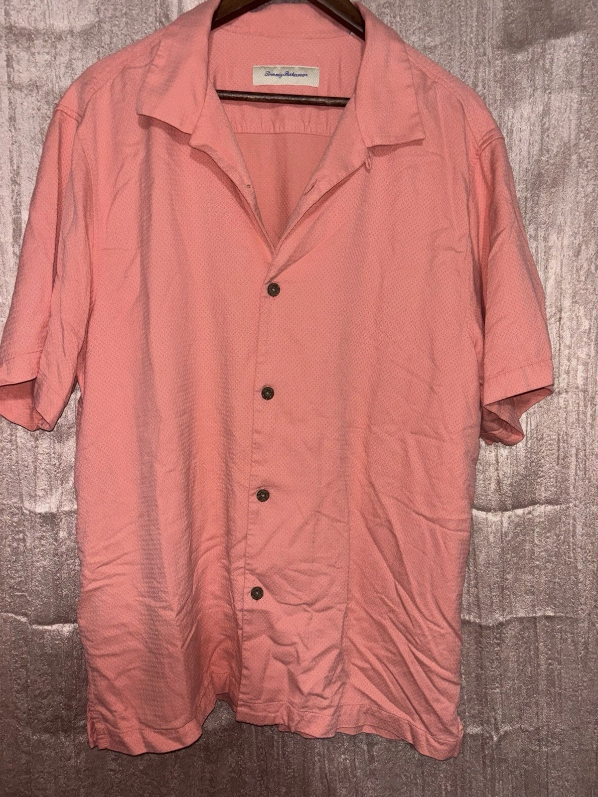 TOMMY BAHAMA RELAX MENS ORANGE PINK XL SILK SHORT SLEEVE BUTTON UP SHIRT