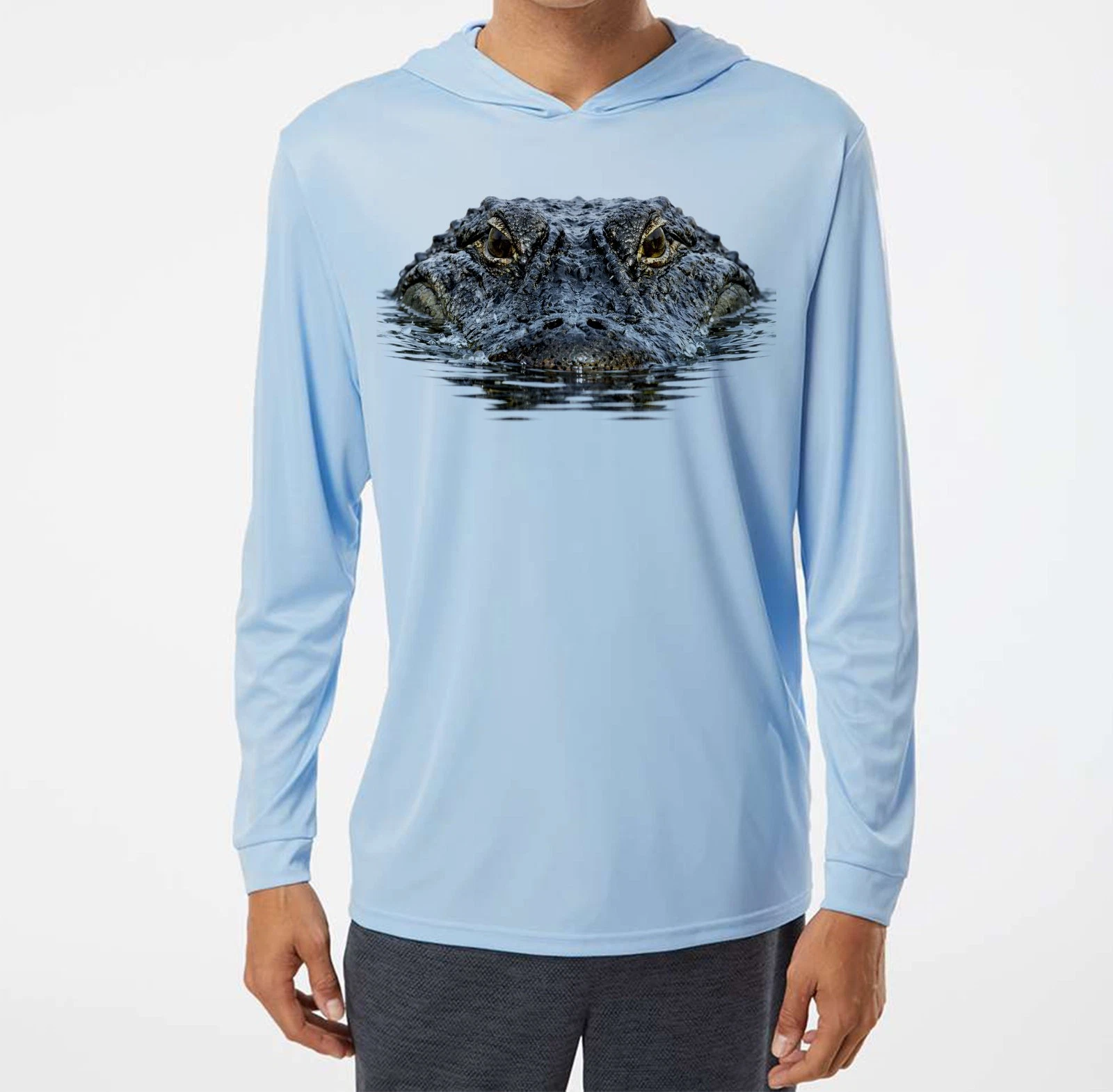 Alligator Florida Fishing Sun Boat T-Shirt UV Protected UPF 50 Long Sleeve Hood