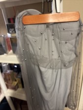 NEW Adrianna Papell Icy mint Satin Gown Silver Gray Sequins Beads Formal Size 10