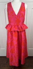 Kate Spade x Target Floral Midi Dress Pink Orange Peplum Fit Flare Size 8