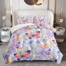 Colorful Butterfly Comforter Set for Girls, 3 Piece Bed in A Bag Twin Size Pu...