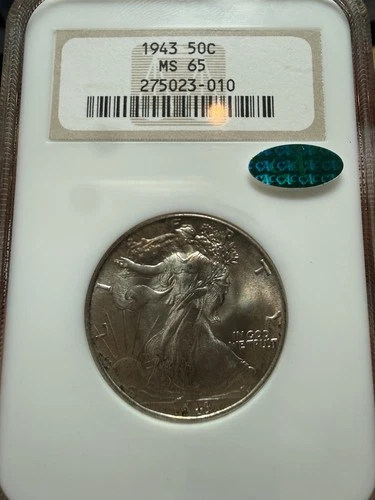 1943 Walking Liberty Half In an Old Vintage Ngc Fatty Holder CAC Approved Ms 65