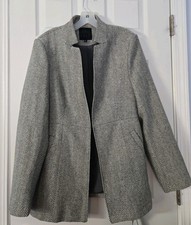 NWT Mina Self Herringbone Blazer Jacket Black White XL