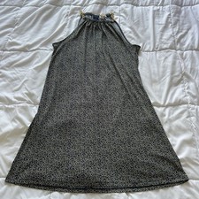 Michael Kors Womens Medium Sleeveless Floral Dress Gold Chain Straps Blue Yellow