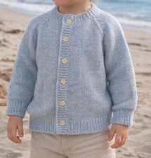 Handmade Kids Hooded Cardigan Sweater 7/8 Cream Speckled Cottage Coastal