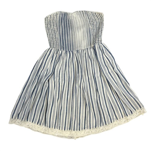 Aeropostale Womens Strapless Y2K Romantic  Dress Blue White Stripe Lace Trim XS