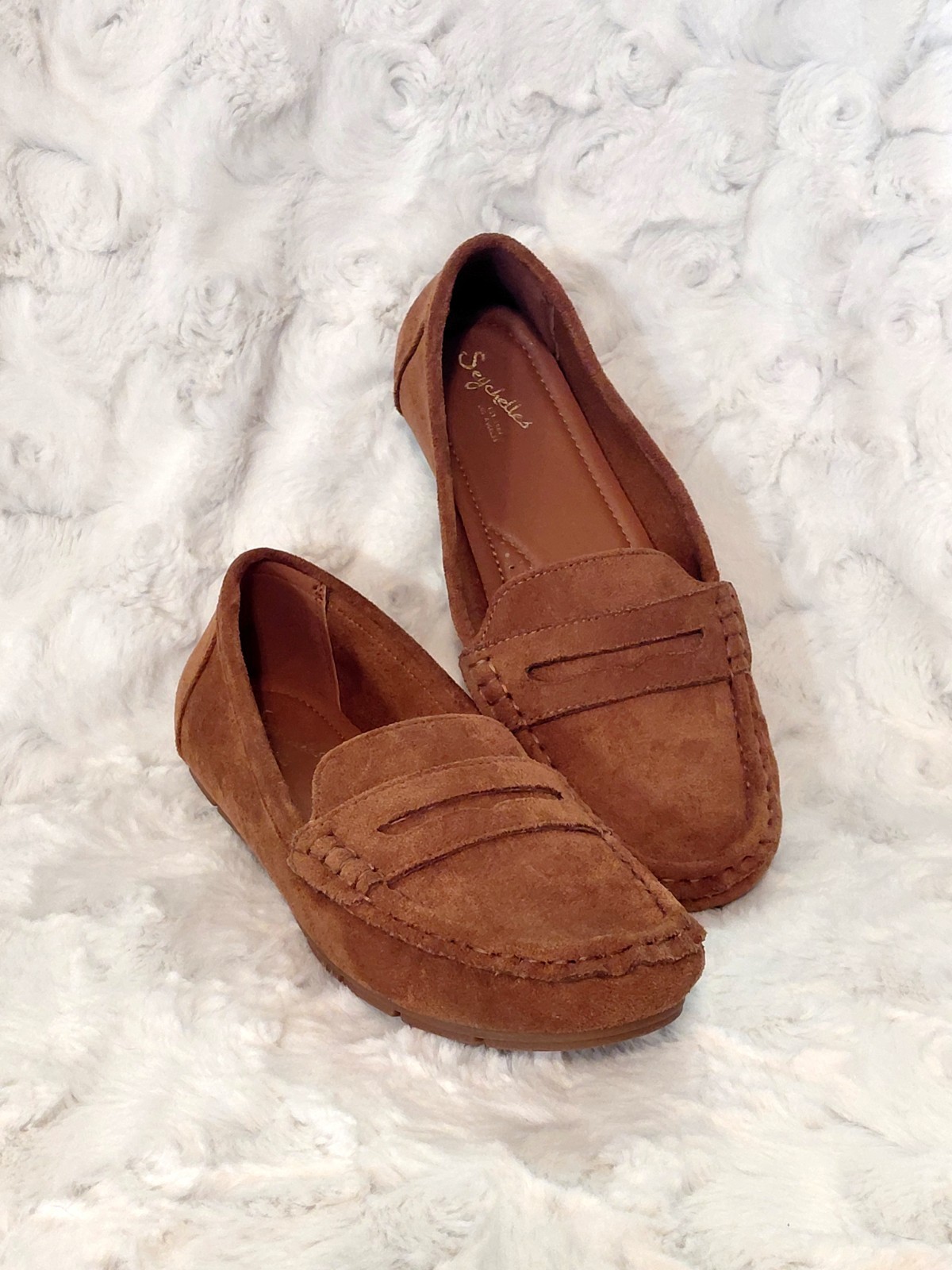 Seychelles Women's Slip-On Suede Loafers, Round Toe, Carmel, Size 8