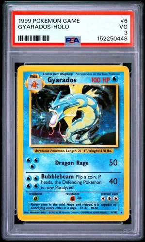 1999 POKEMON BASE SET UNLIMITED #6 GYARADOS-HOLO PSA 3