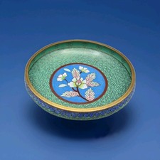 Chinese Cloisonn&eacute; Enamel Shallow Dish Bowl Floral Design Over Brass