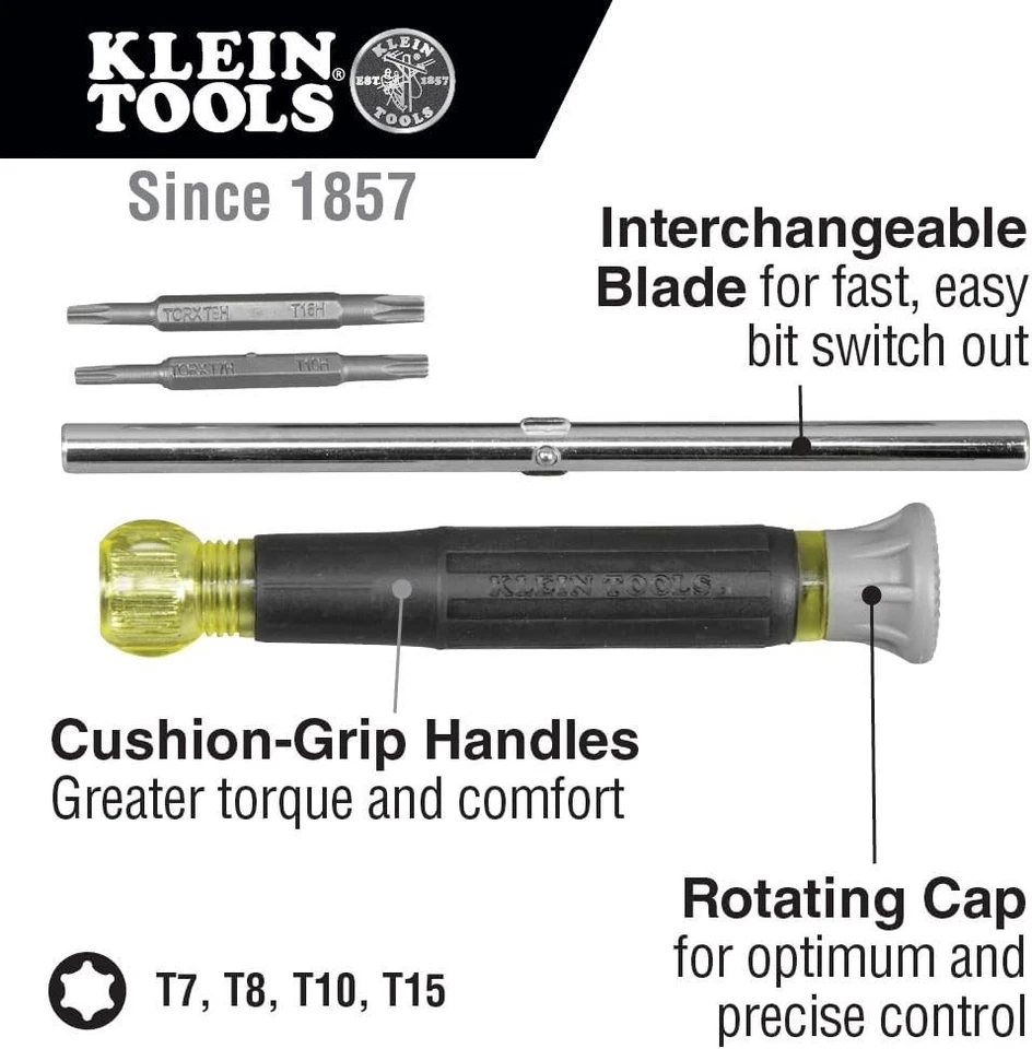 Klein 4-in-1 Precision Electronics Screwdriver with Tamperproof TORX Bits - Image 4 of 4