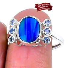 Natural Aurora Opal Anniversary Engagement Statement Ring Size 9 Sterling Silver