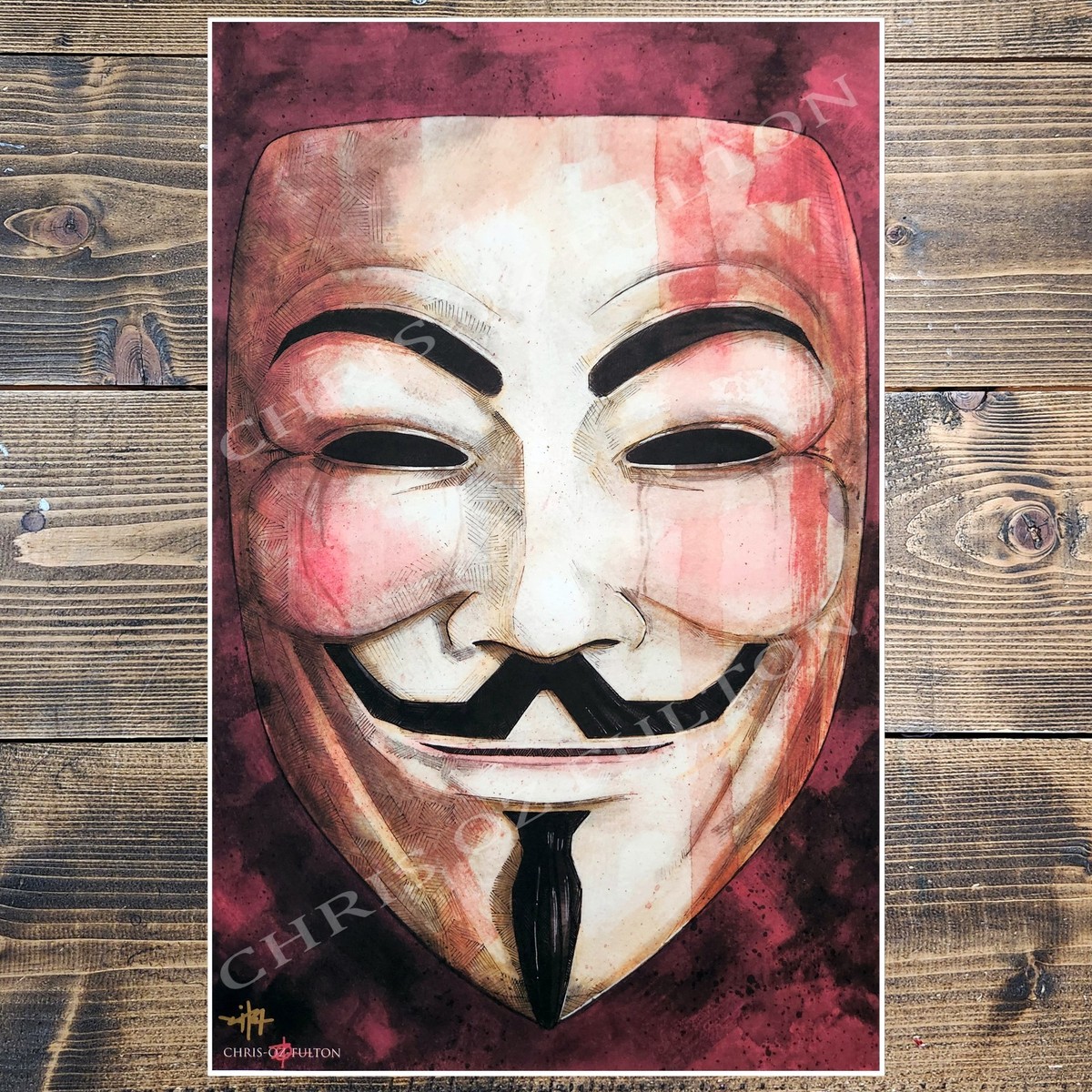 Guy Fawkes V For Vendetta Movie Mask Art 11x17 Print Signed By
