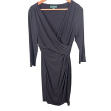 Lauren Ralph Lauren Women's Size 12 Black V-Neck 3/4 Sleeve Elegant Wrap Dress