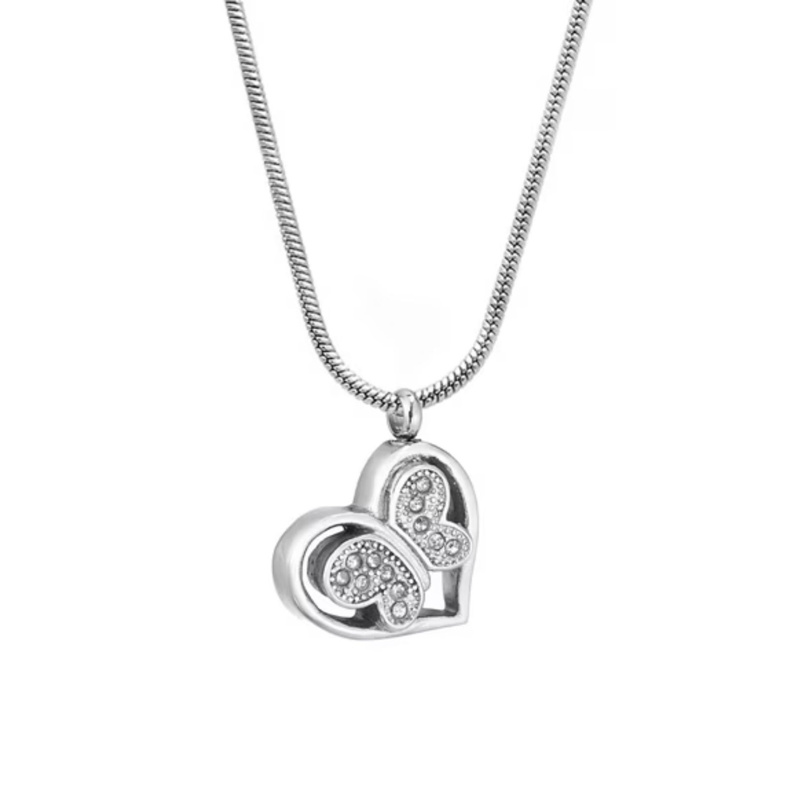 Butterfly Heart Crystal Cremation Locket Ashes Memorial Necklace Loved One