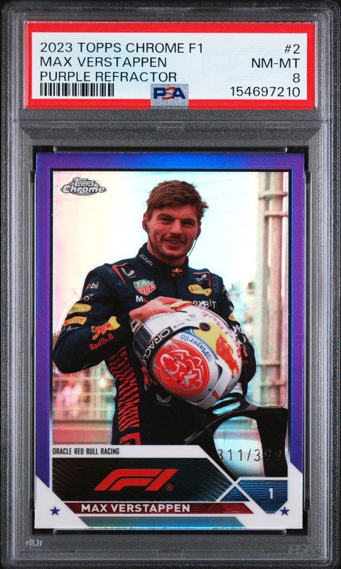 2023 TOPPS CHROME FORMULA 1 PURPLE REFRACTOR #2 MAX VERSTAPPEN 311/399 PSA 8