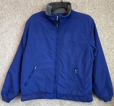 LL Bean Mens Blue Nylon Fleece Lined Bomber Warm-Up Jacket Size Large