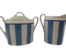 Zucker Milch Set Porzellan Frankreich Streifen blau