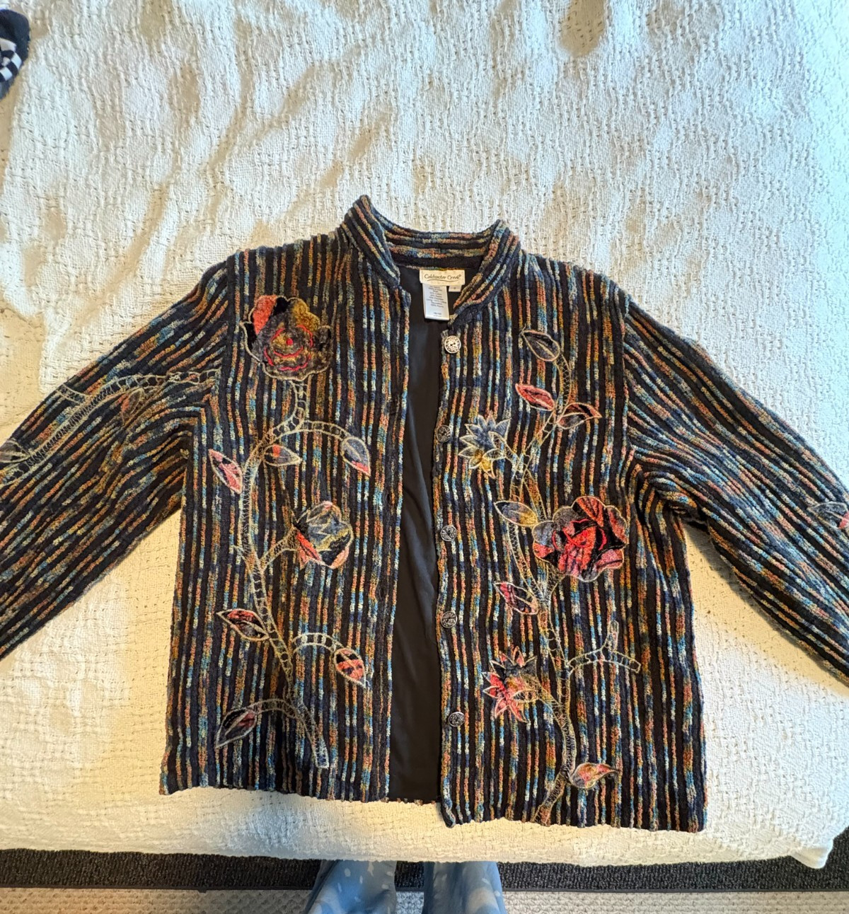 unique colorful embroidered & patchwork floral jacket S coldwater creek