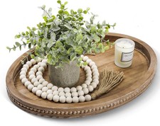 Oval Coffee Table Tray 16"x11.8" w/ Wood Bead Garland Home Decor Living Room