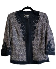 VTG St. John Knit Couture Wool Blend Tweed Bolero Jacket Floral Appliqu  Size 4