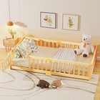 Safe Low-Profile Montessori Toddler Bed with Door Frame and Wooden Slats.