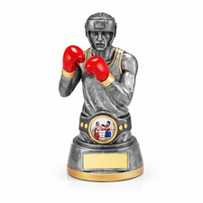 MALE BOXING BELT FIGURE TROPHY -  SILVER  - FREE ENGRAVING & BADGE - 150mm
