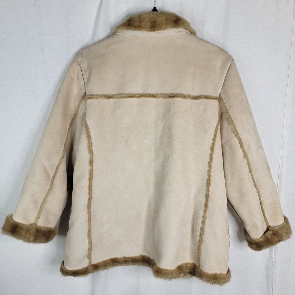 Vintage Jones New York Womens XL Y2k Tan Brown Faux Fur Suede Coat