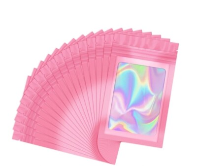 50Pcs Resealable Bags for Food Storage 3.1''x5.1'' Holographic Bags w/Clear Window
