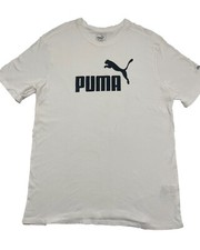 Men Puma Crew Neck Short Sleeve Tee T-shirt Top Shirt Classic Logo White Large L