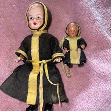 Celluloid Vintage Mom And Baby Doll w/ Felt Robe