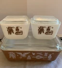 Vintage Brown & White Early American Designs PYREX OVENWARE- Set Of 3