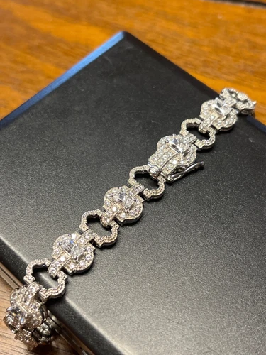 925 CZ Art Deco Inspired Bracelet, Locking Clasp