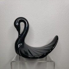 Vintage MCM Black Ceramic Swan Table Decor Washcloth Hand Towel Holder