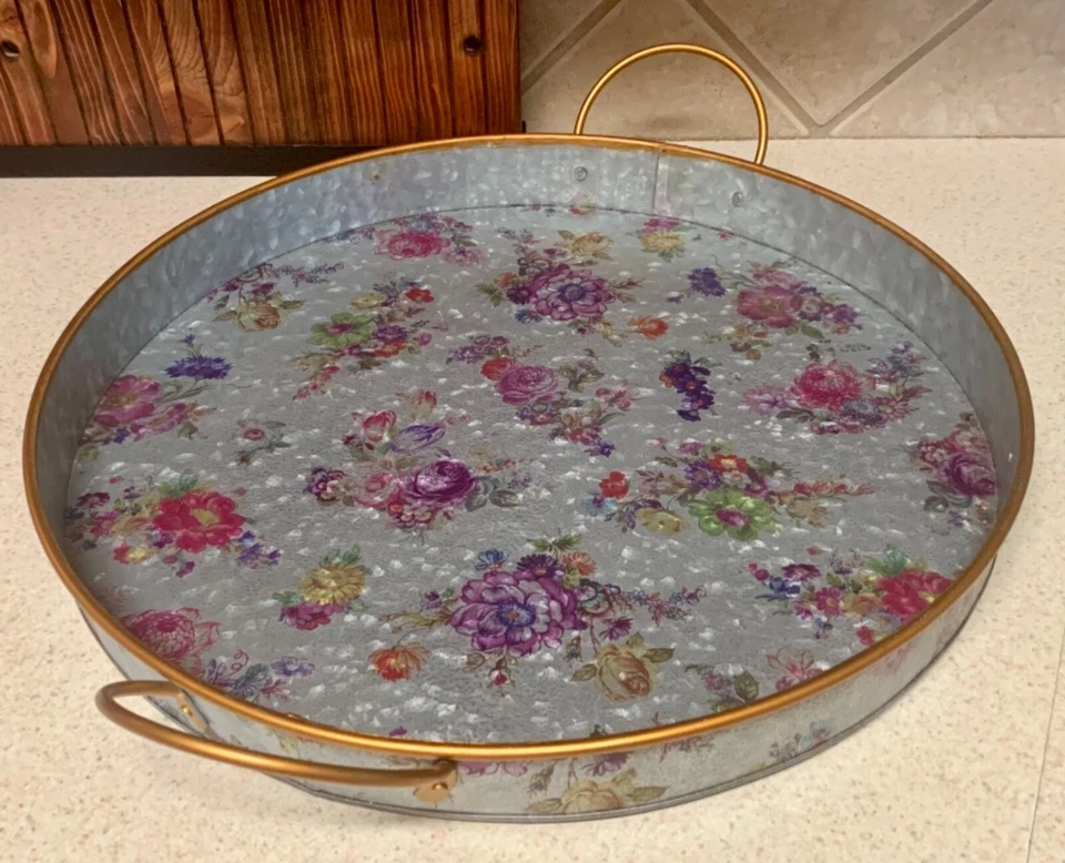 RARE!! Mackenzie Childs Flower Galvanized Serving Tray Large Fairycore Cottage - Image 2 of 4