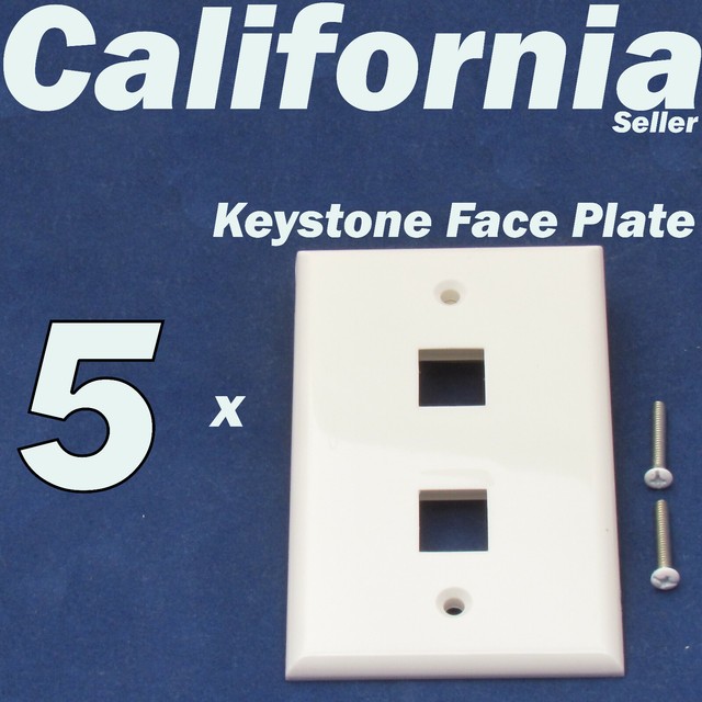 5 X Faceplate 2 Port Keystone Jack RJ45 CAT5 CAT5e CAT6 Network Wall