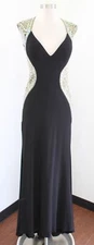 Camille La Vie Black Jersey Knit Sequin Beaded Open Back Formal Prom Dress Sz 4