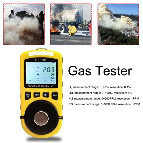 HT-1805 4in1 Gas Analyzer Detector Portable H2S/ CO /O2 Harmful Multi Gas Tester - Picture 3 of 11