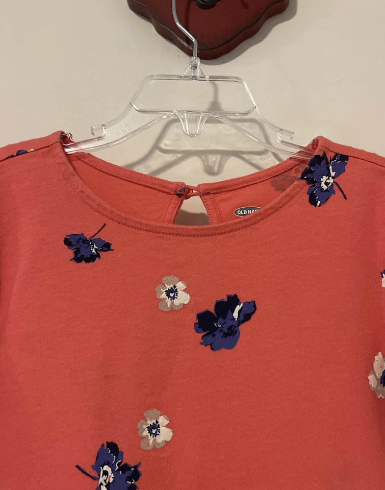 Antiguo Vestido Azul Marino Niñas Talla 5 Rosa Floral Algodón Pull-On Manga Corta Bolsillo A5762 Foto 4 de 4