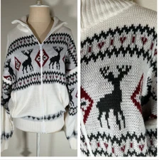 Vintage 90s Scandia Woods Cardigan Sweater Zip Front Deer Design Knit
